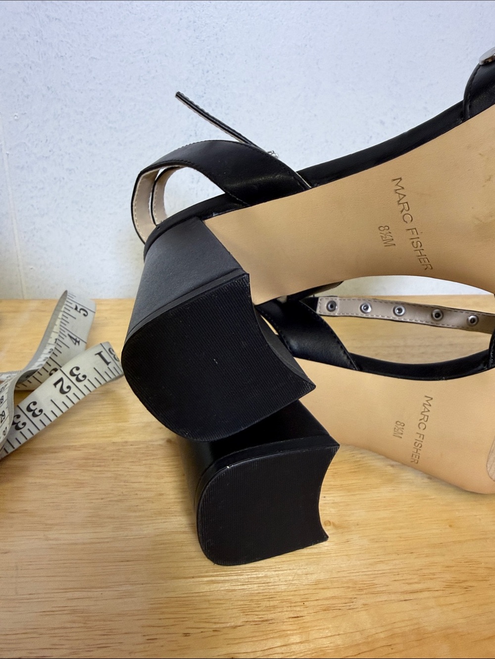 Marc Fisher Black Studded T-Strap Block Heels - Picture 8 of 8